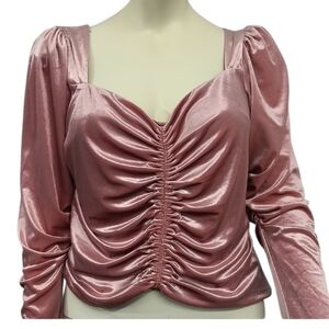 Express Pink Crushed Velvet Rusched Blouse